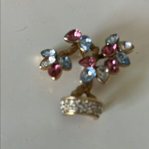 Gold Tree Brooch with Pink and Blue Gemstones